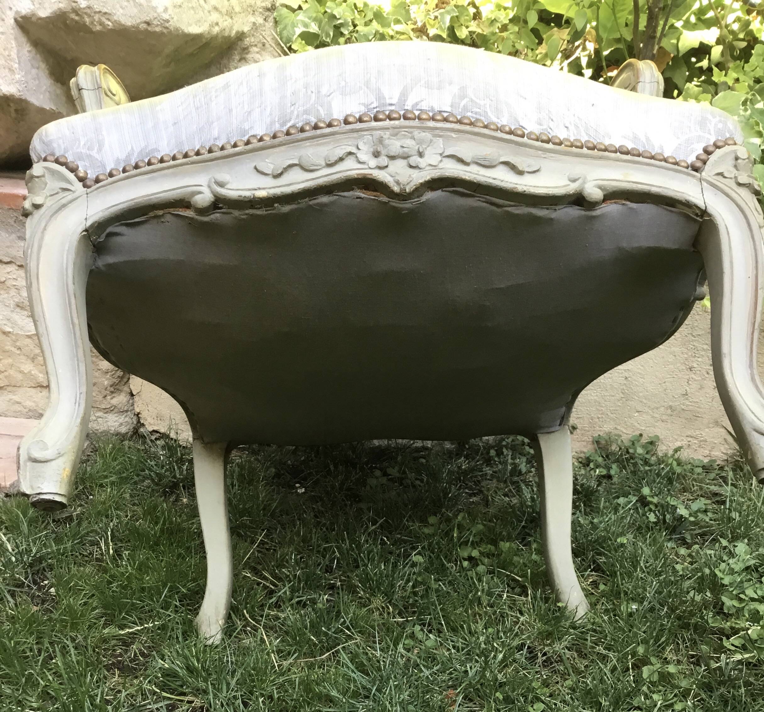 Pair of Louis XV style armchairs in grey lacquered wood.
