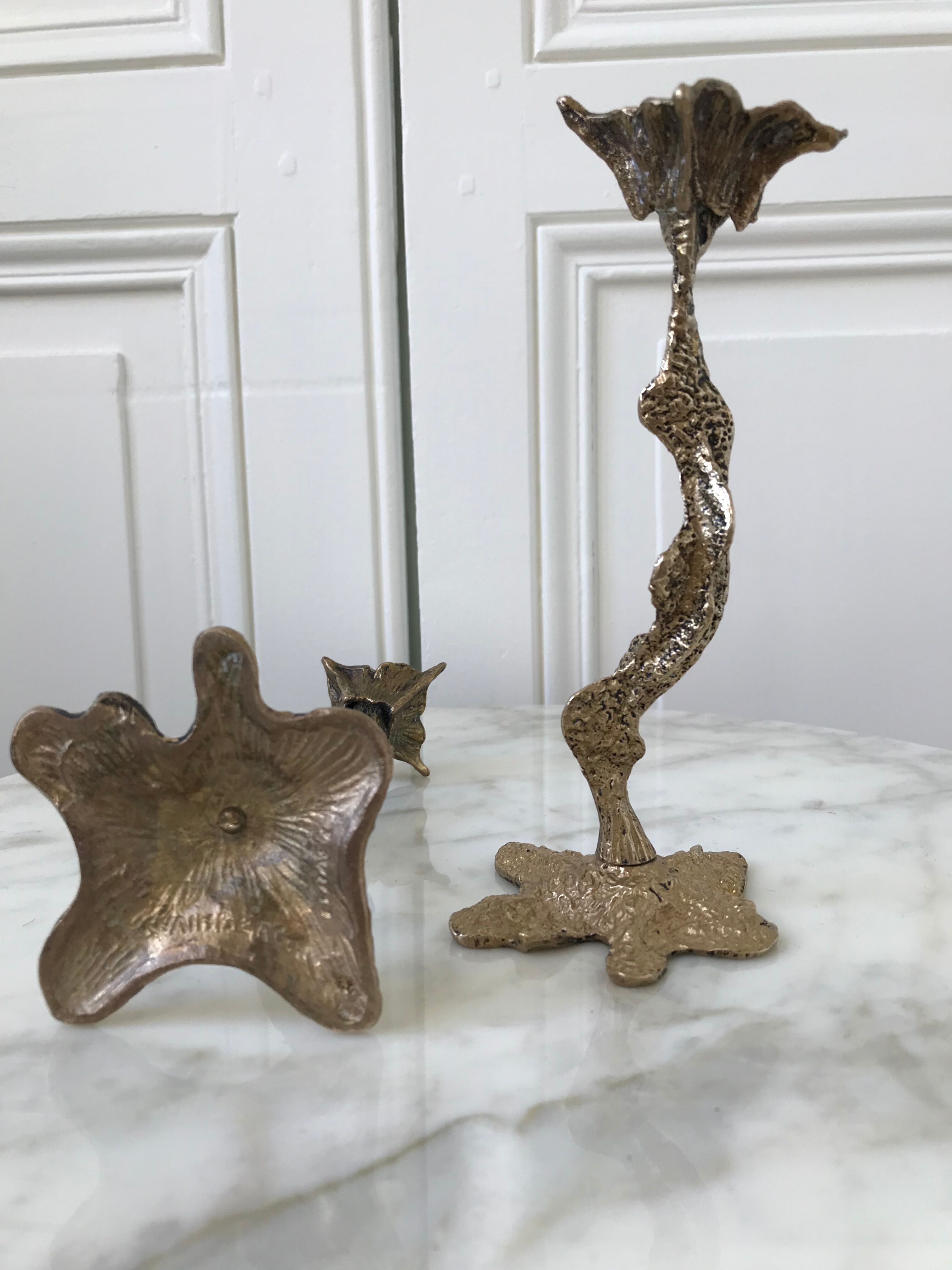 Pair of gilded bronze candle holders