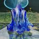 Murano Blown Glass Pocket or Basket - Cobalt Blue and White