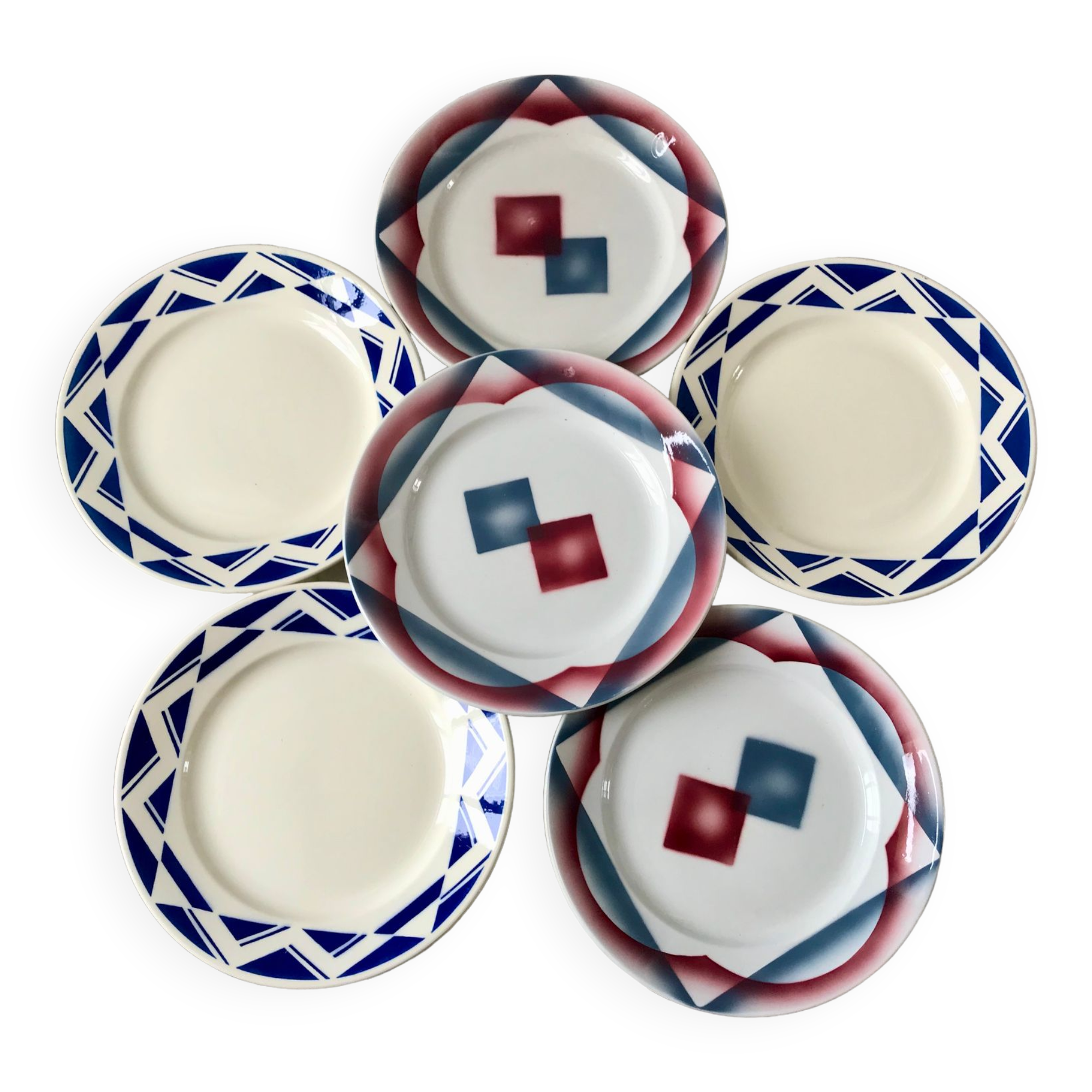 Set of 6 flat plates badonviller courville and sumatra 30s