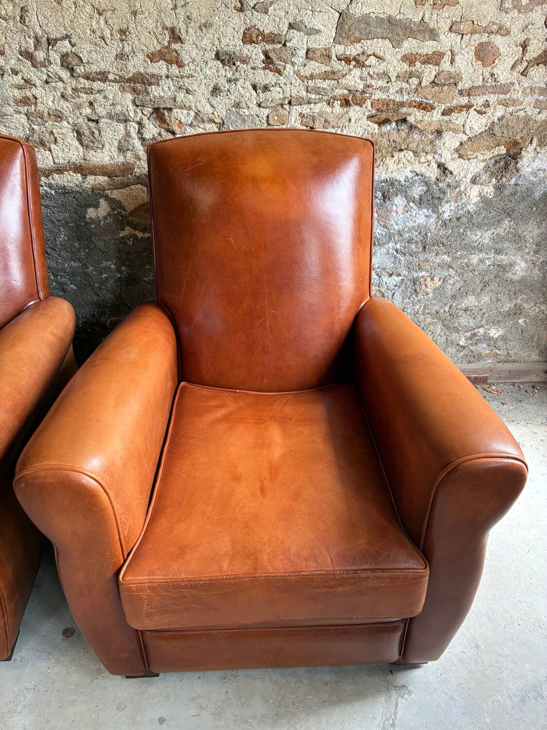 Lot de 4 fauteuils club, Cognac