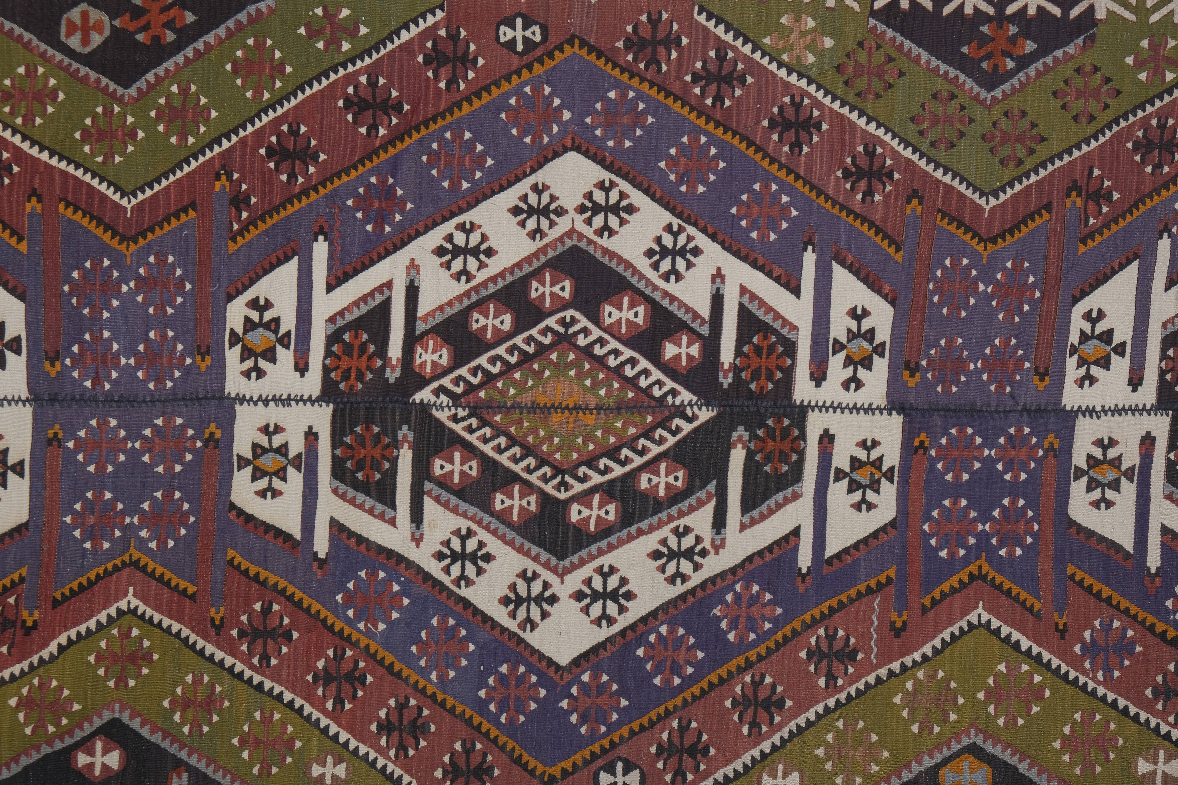 Ancient Turkish Anatolian Tribal Kilim, Geometric Organic Wool Kilim Rug