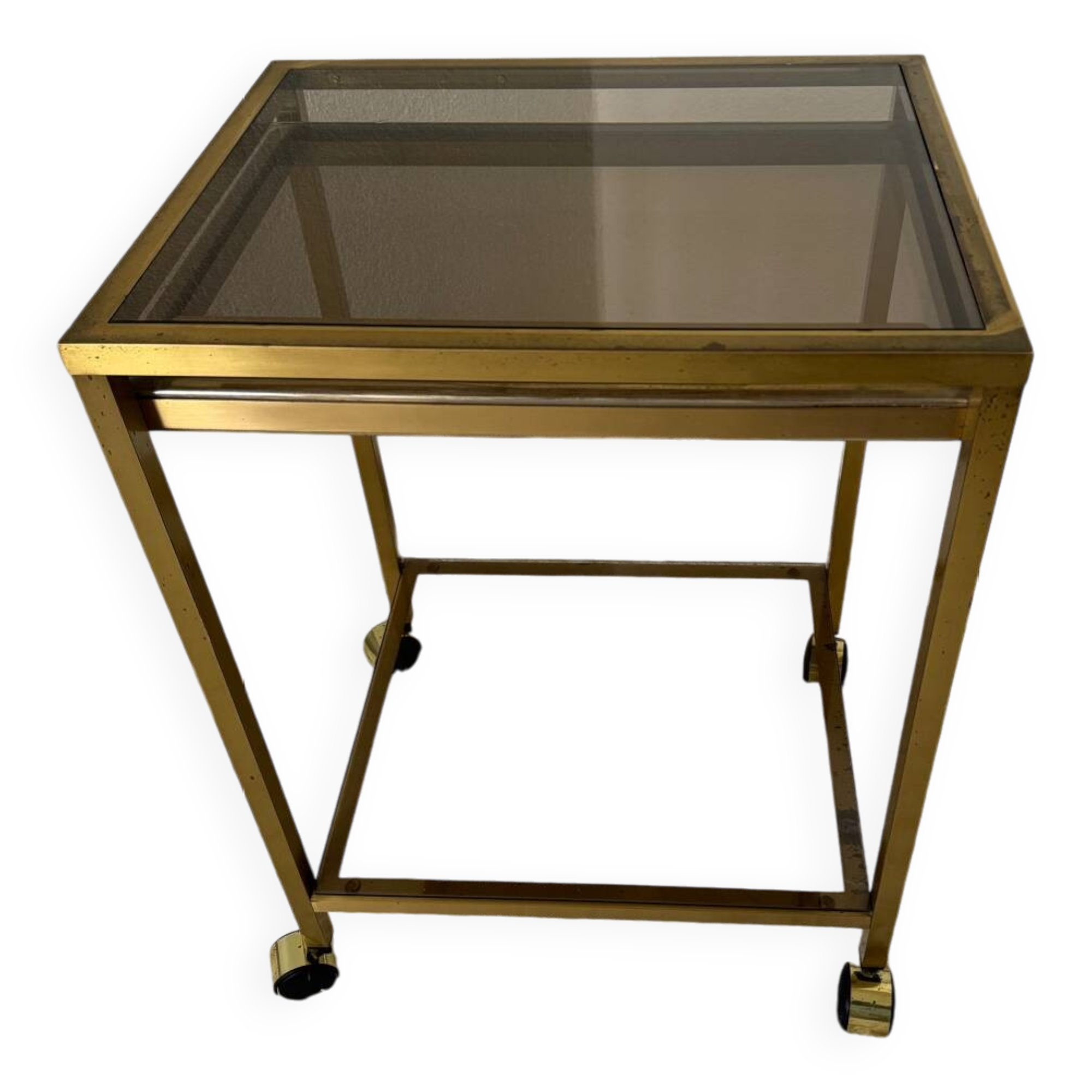 Brass rolling trolley with smoked glass from the 70s