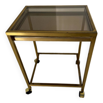 Brass rolling trolley with smoked glass from the 70s