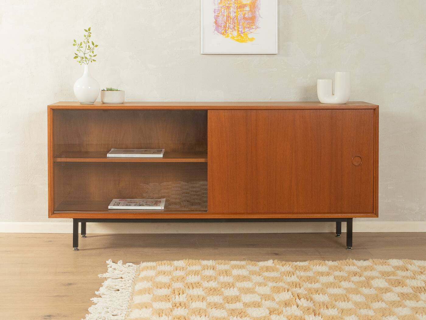 Classic sideboard by Lothar Wegner, 1960s, teak veneer, glass sliding door