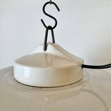 Industrial Grey Enamel Factory Pendant Lamp with Glass Cover, 1960s