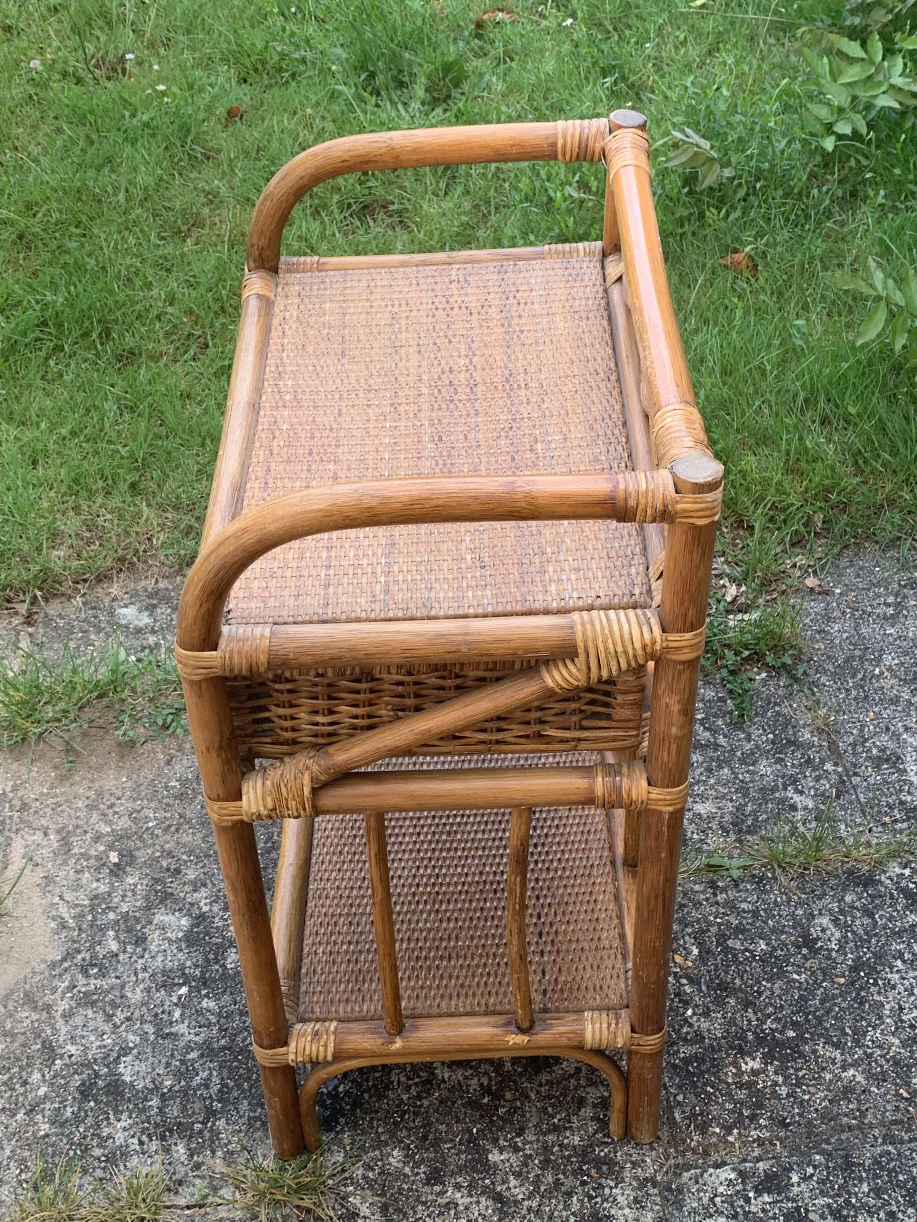 Shelf, side table, bedside table in vintage bamboo and rattan