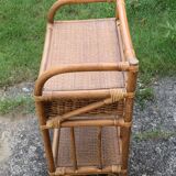 Shelf, side table, bedside table in vintage bamboo and rattan