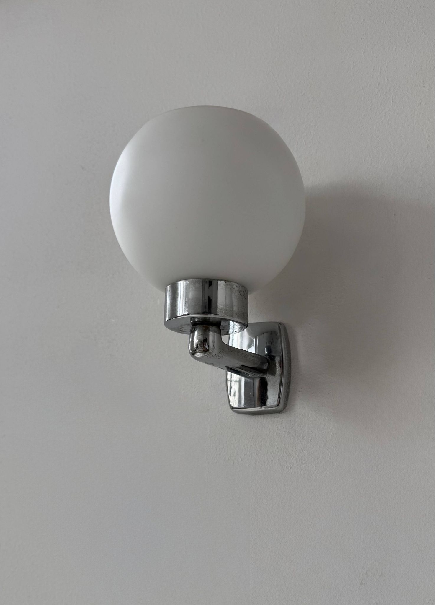 Pair of vintage wall lights, chrome and opaline glass, France, 1970