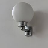 Pair of vintage wall lights, chrome and opaline glass, France, 1970