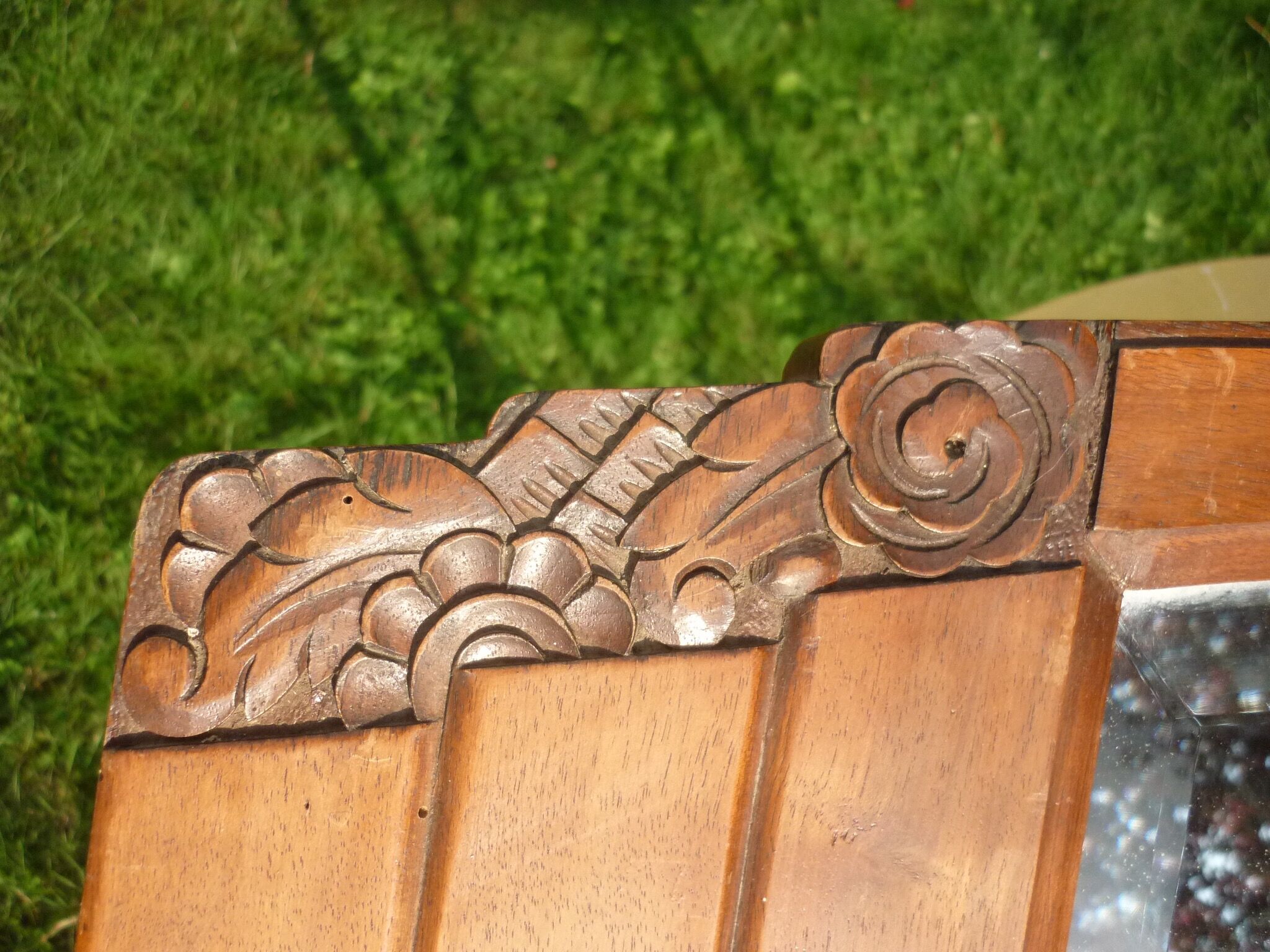 Low mirror in a carved wooden art-deco 1930 112x36cm