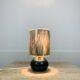 Blue ceramic ball lamp with wool lampshade, vintage
