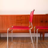 Ensemble de 4 chaises tubulaires en croute de cuir Rouge Italy, Design,1970