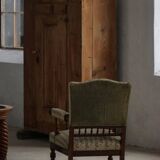 Fauteuil danois moderne en bois tourné avec tissu floral, début du XXe siècle