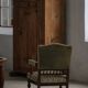 Modern Danish armchair in turned wood with floral fabric, early 20th century.