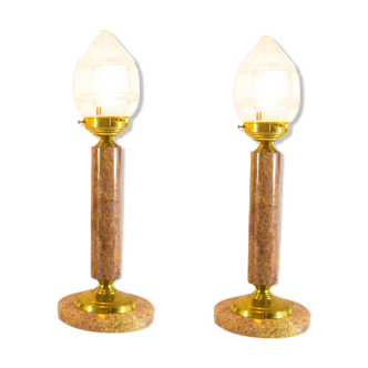 Set of XL Art Deco lamps in heavy marble
