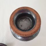Covered pot on shower foot in black glazed chamotte terracotta Jean Marais