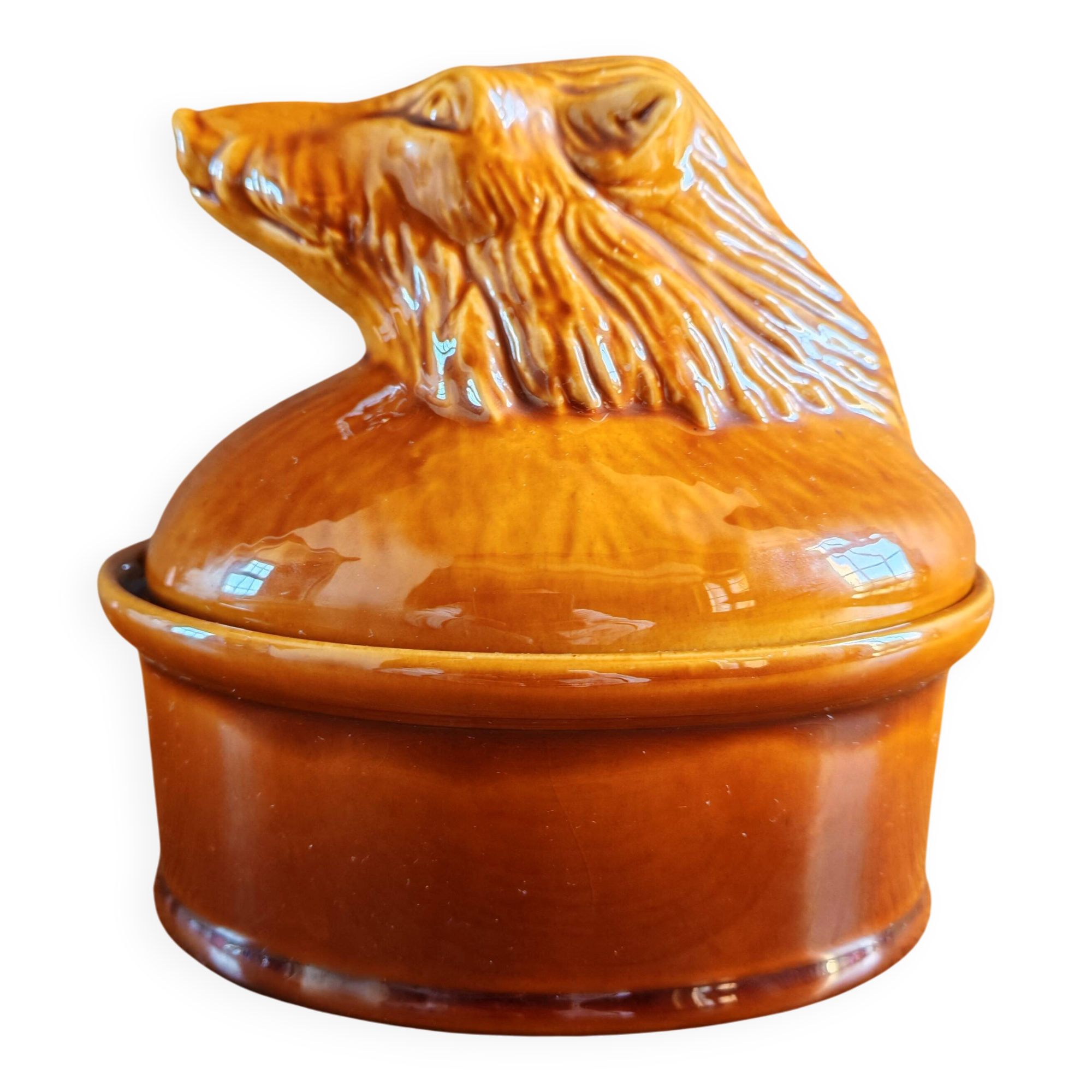 Terrine Vintage Tête de Sanglier en Céramique, Plat de Service Gibier