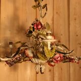 Antique iron chandelier with Art Nouveau floral decoration