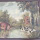 Pair of oil on canvas paintings depicting hunting scenes with deer and wild boar.