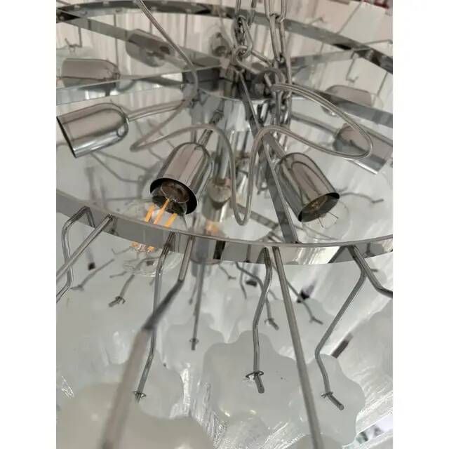 Large Venetian White Alabastro Tronchi Murano Glass Chandelier by Simoeng