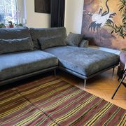 Romanian vintage carpet with stripes, made by hand in wool