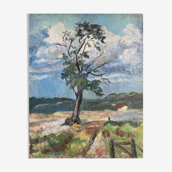 Tableau HSP "Paysage à l'arbre et à la maison rouge" - XX`°