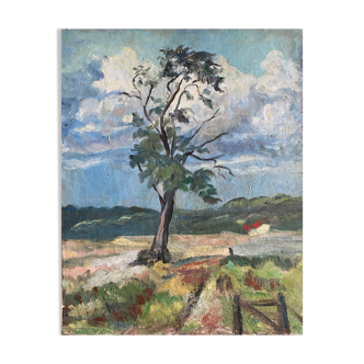 Tableau HSP "Paysage à l'arbre et à la maison rouge" - XX`°