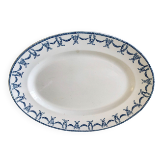 large oval dish in blue Iron Earth U&C Digoin Sarreguemines model Les Ternes late 19th century