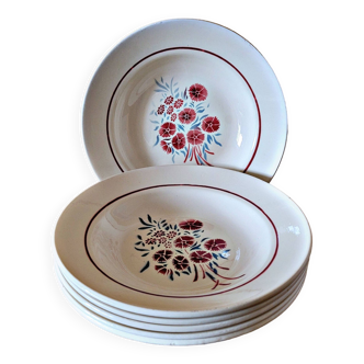 Vintage Badonviller Francine soup plates, earthenware floral pattern (lot 6)