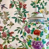 Chinese enamelled earthenware jar with wooden base