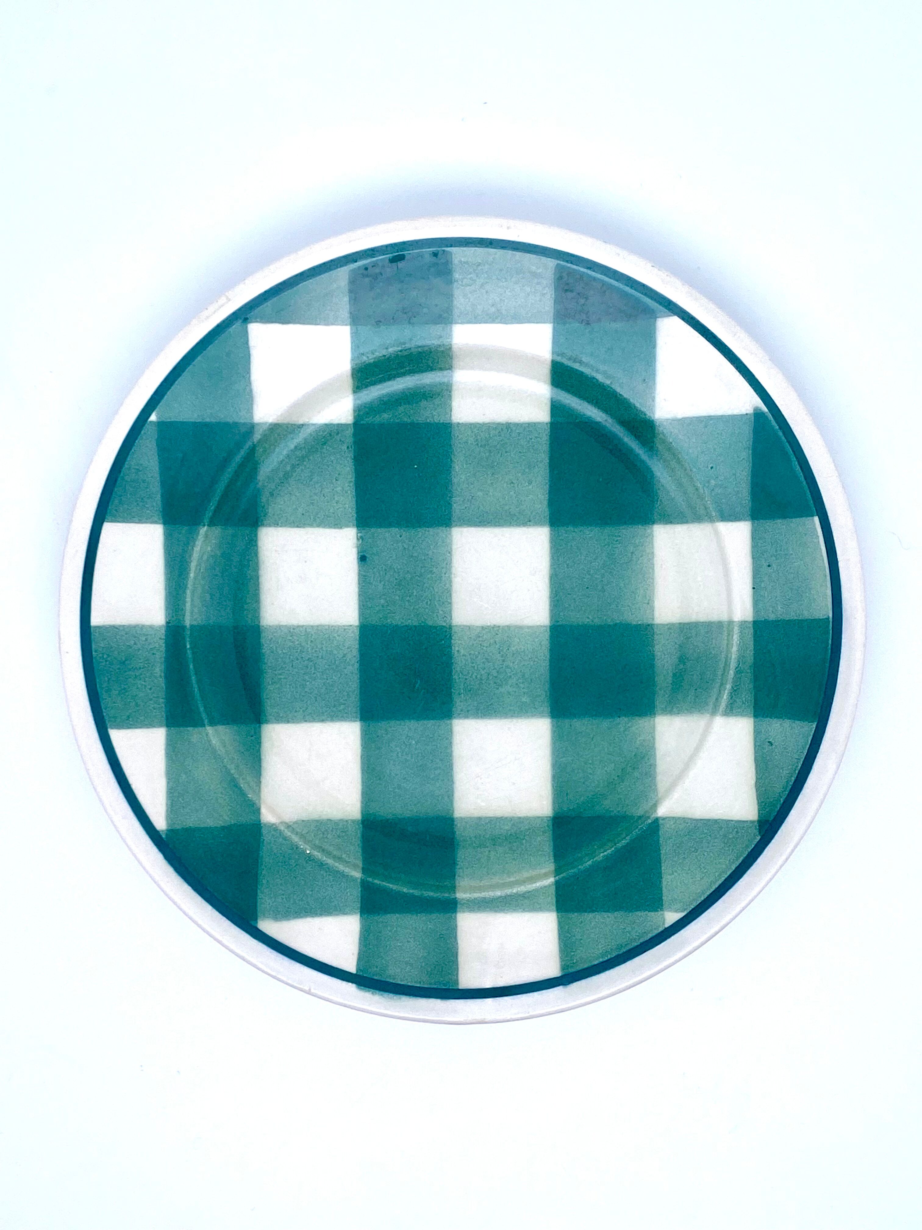 Vintage beige and green checkered service