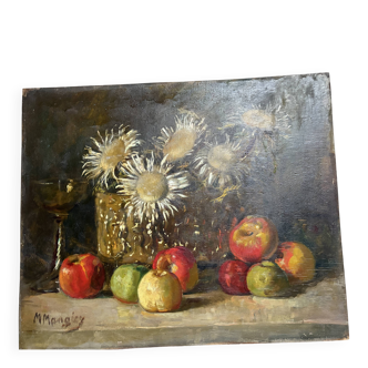 Marius mangier (1867-1952) still life painting, flowers
