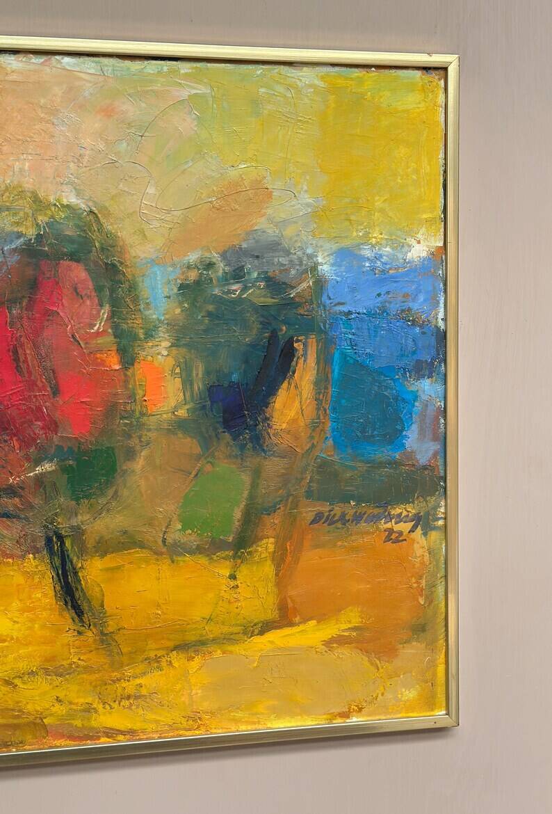 Large Original Swedish Oil on Canvas – “Composition” by Dick Wästberg (1949–1976) – Signed – 1972 – Vintage & Framed – 89×76cm (35" × 29.9")