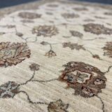 Handmade Cream Wool Rug, Traditional Floral Carpet for Bedroom Living Room