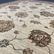 Handmade Cream Wool Rug, Traditional Floral Carpet for Bedroom Living Room