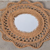 Miroir soleil en rotin tressé, 60 cm