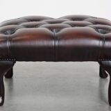 Dark Brown Chesterfield Ottoman Made of Cowhide Leather