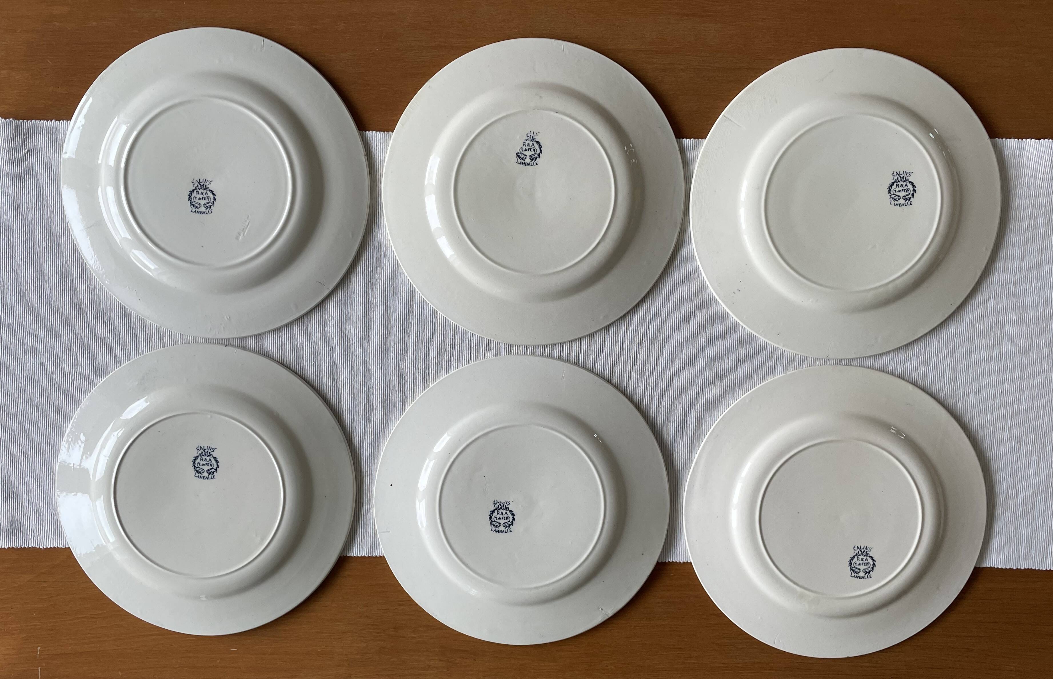 6 antique earthenware dinner plates from Salins-les-Bains (Jura)