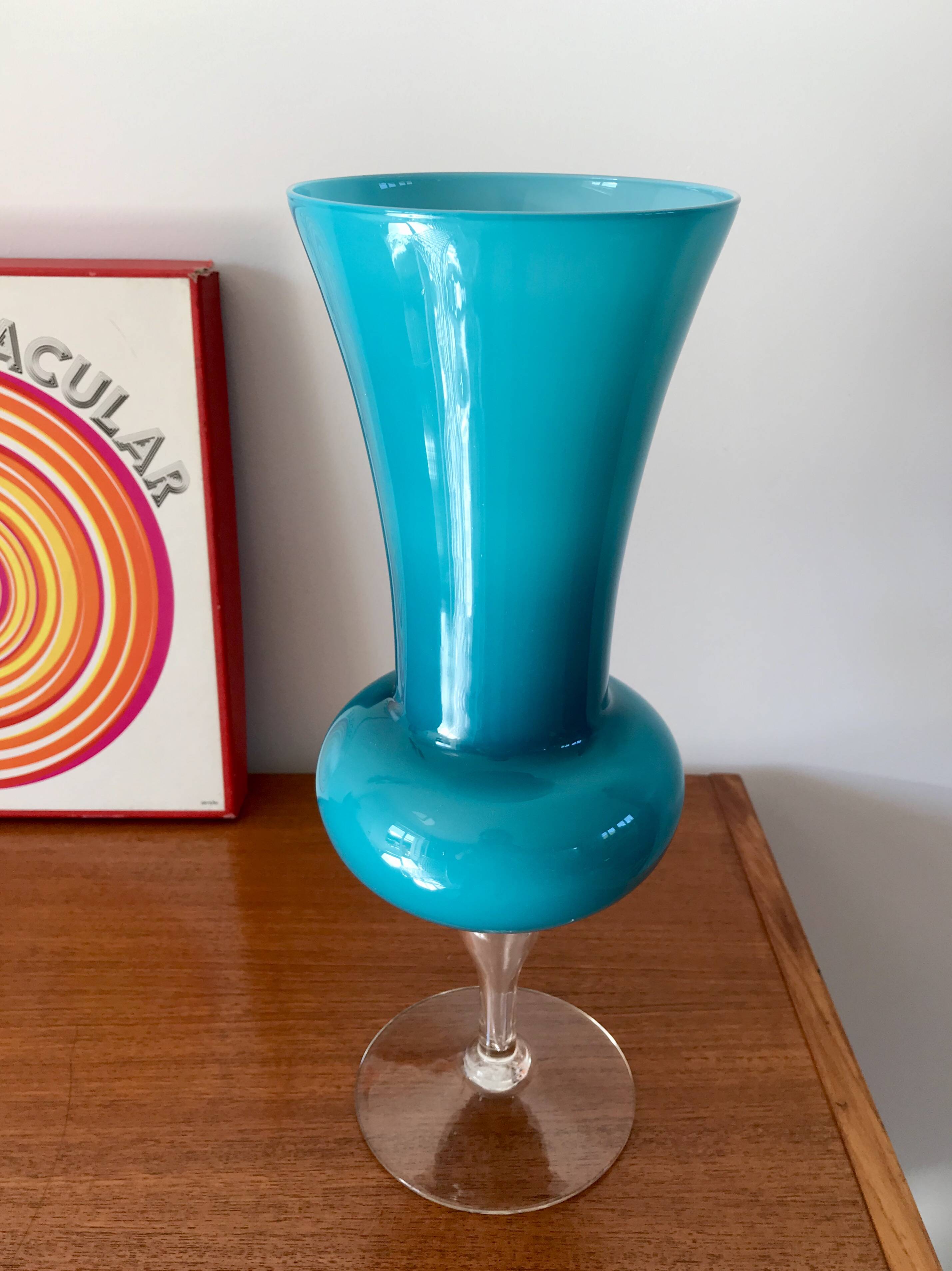 Large giant blue opaline vase 50s-70s