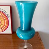 Grand vase en opaline bleu géant années 50-70