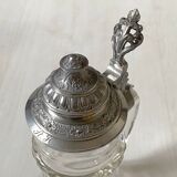Bohemian crystal beer mug with chiseled pewter lid