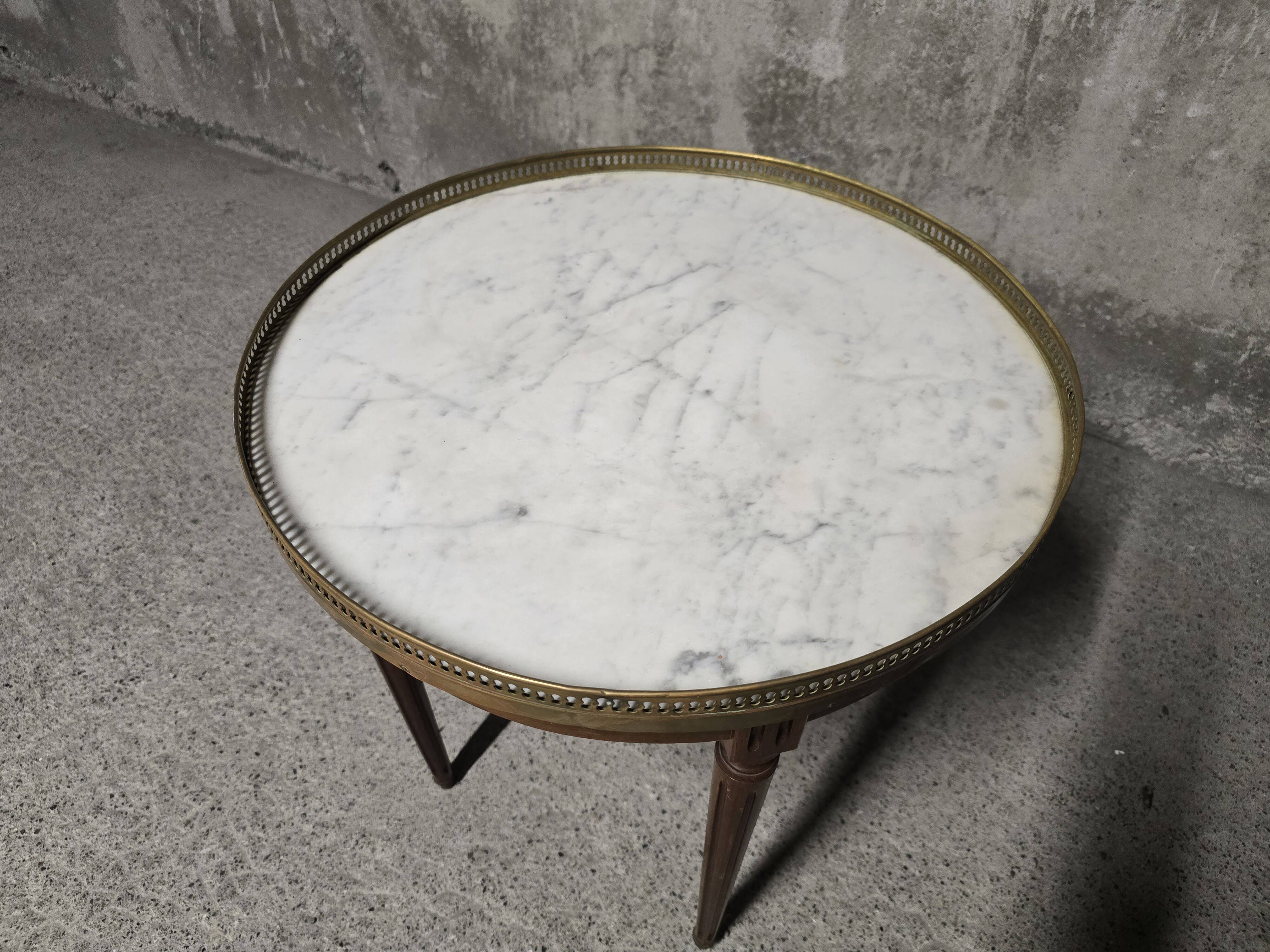 Louis XVI style bouillotte table, marble top.
