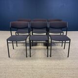 Ensemble de 6 chaises Gijs Van Der Sluis tissu aubergine pieds acier gris années 70 Pays Bas