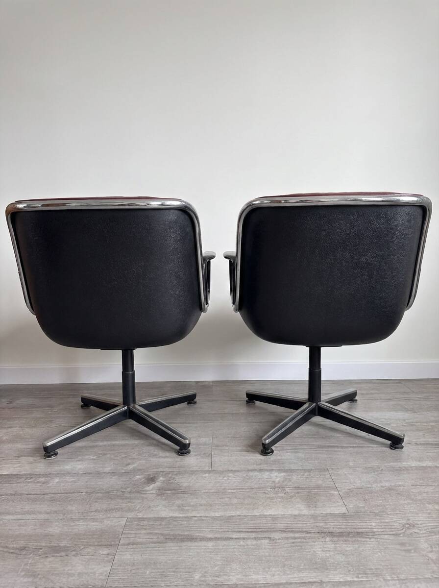 Pair of Executive Armchairs Charles Pollock Knoll Burgundy Leather 1970