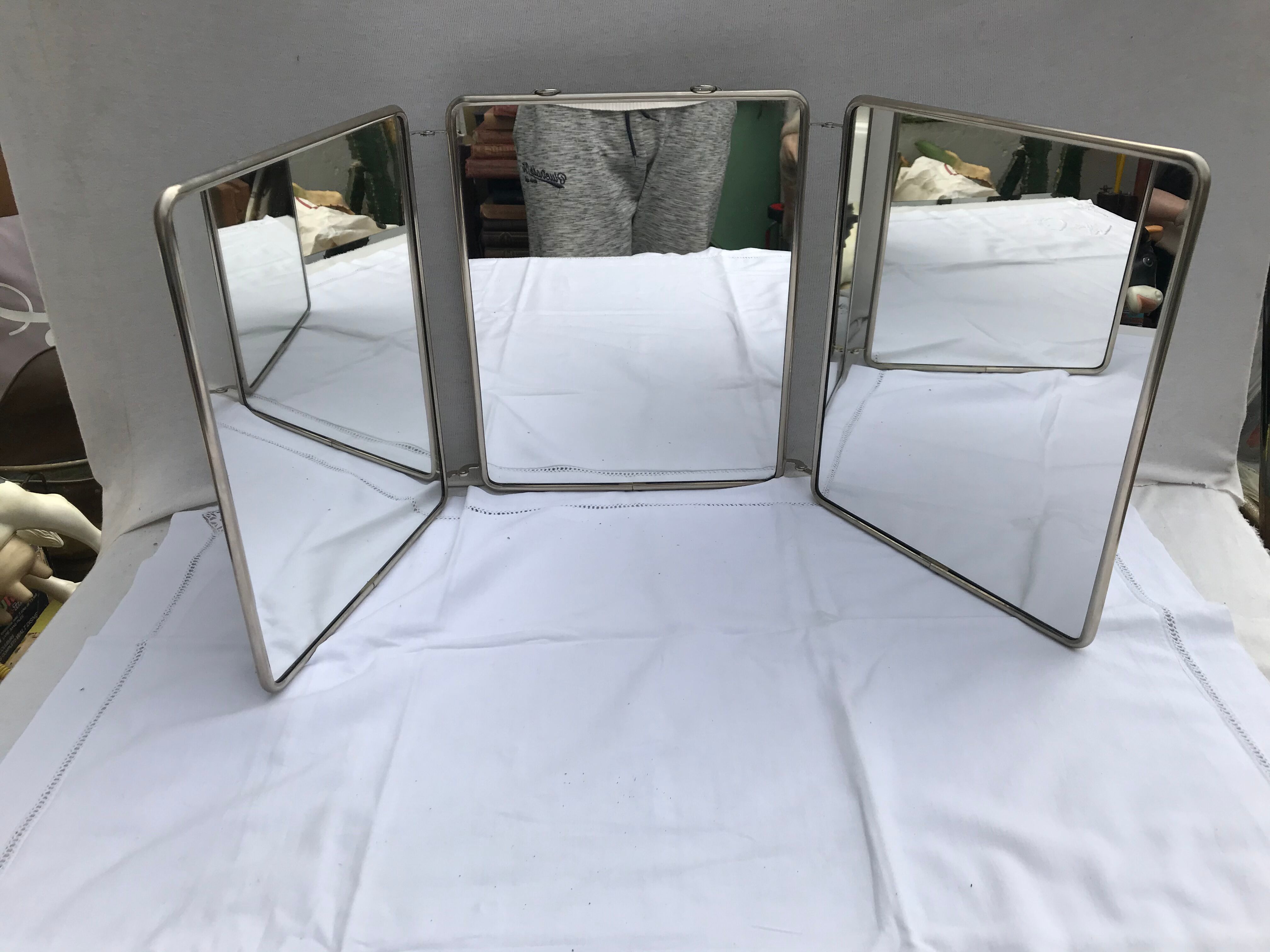 Former mirror triptych barbier contour metal chromé - vintage chain 24x30cm