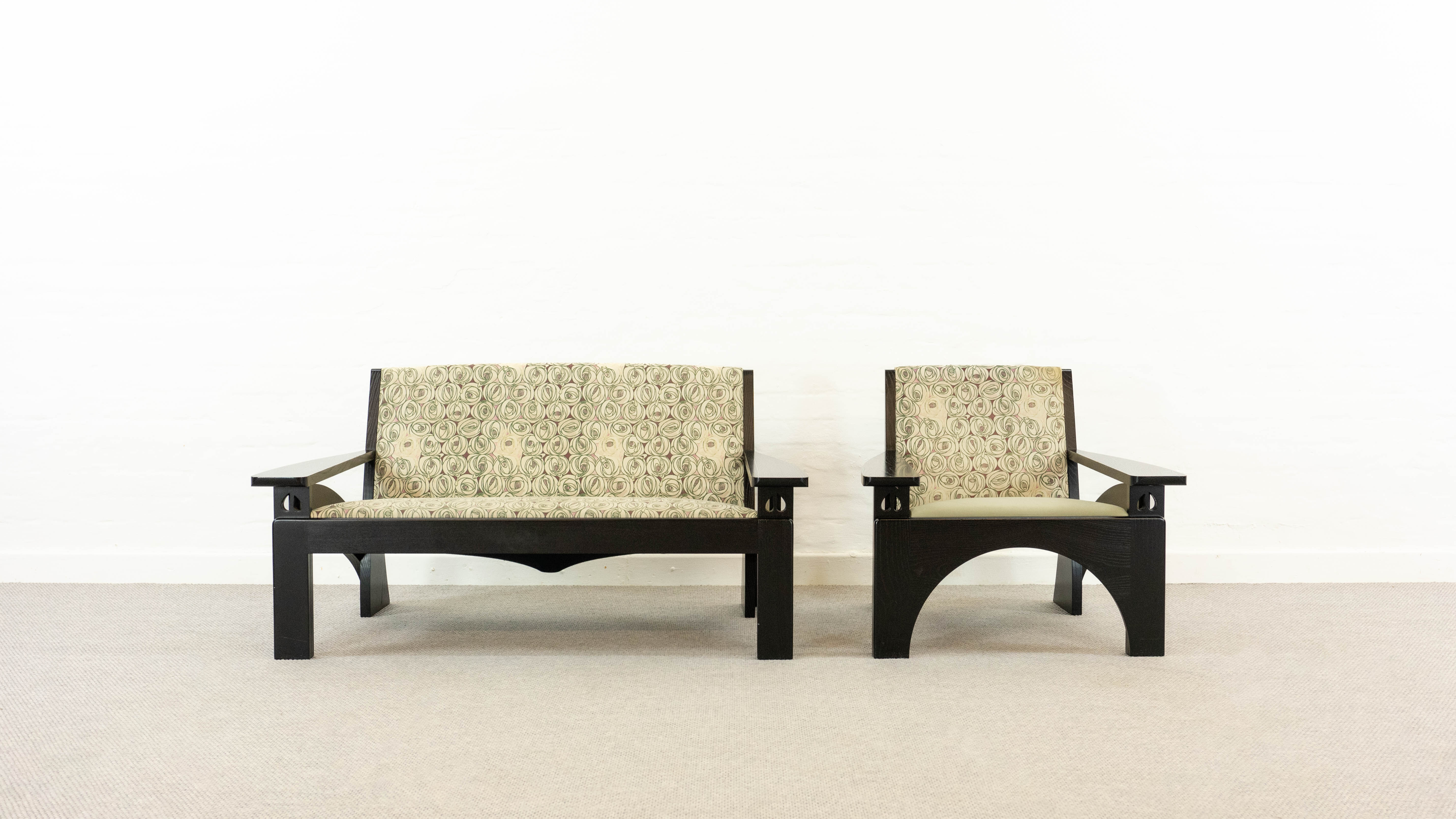 Cassina Hill House Set, Sofa and easy chair by Charles Rennie Mackintosh