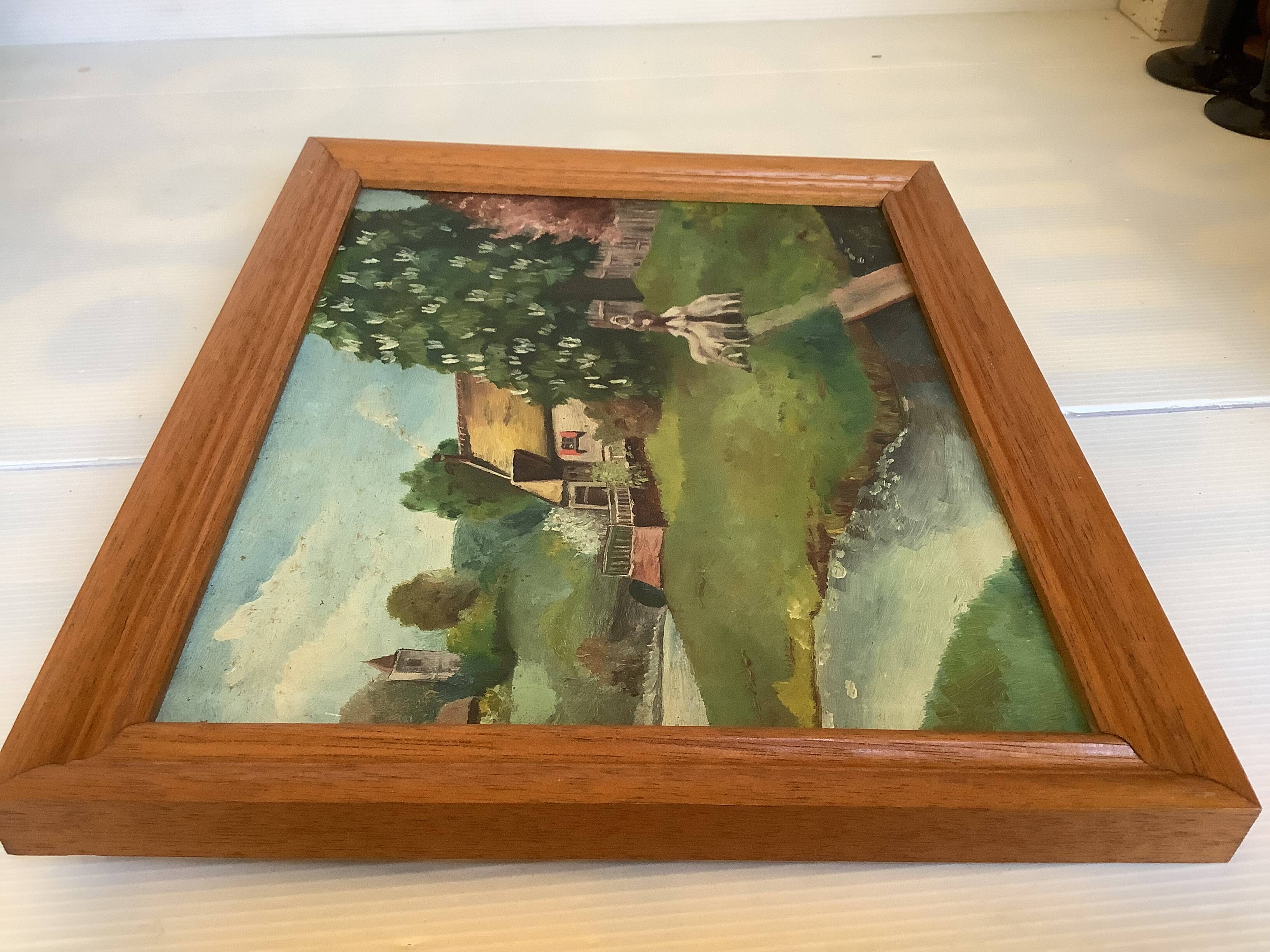 Shepherd's table and its sheep, oil on canvas signed.