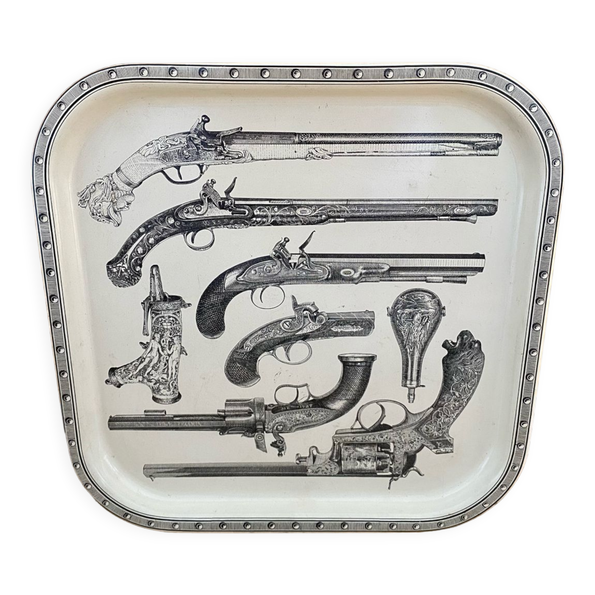 Metal tray Piero Fornasetti "Guns" 60s revolvers