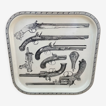 Plateau métal Piero Fornasetti « Guns » revolvers années 60